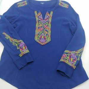 Ruff Hewn ▪ thermal embroided long sleeve navy top